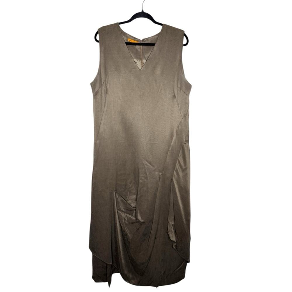 DIGBYS / taupe brown wool blend sleeveless maxi multipanel lagenlook dress / 16